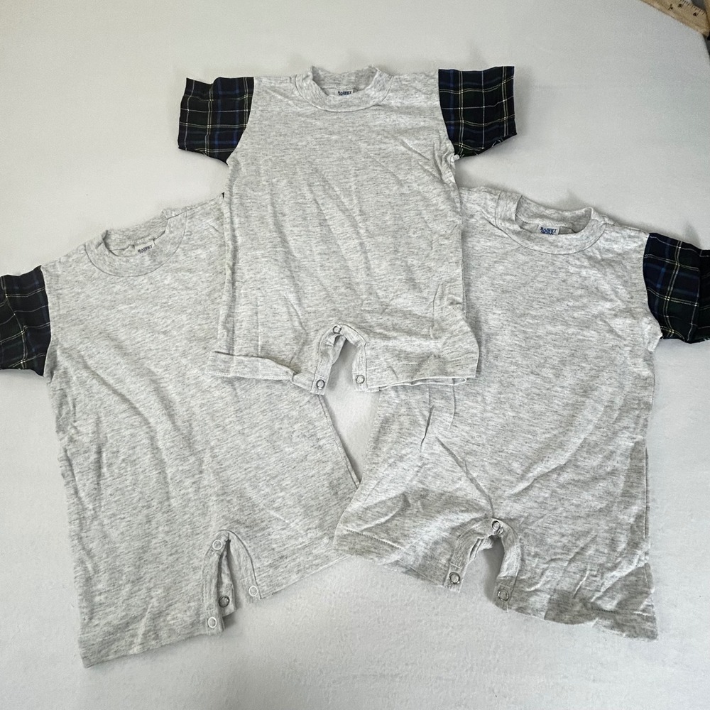 Rabbit‎ Skins Baby Romper 18 Months Gray Plaid Sleeve One Piece Snap